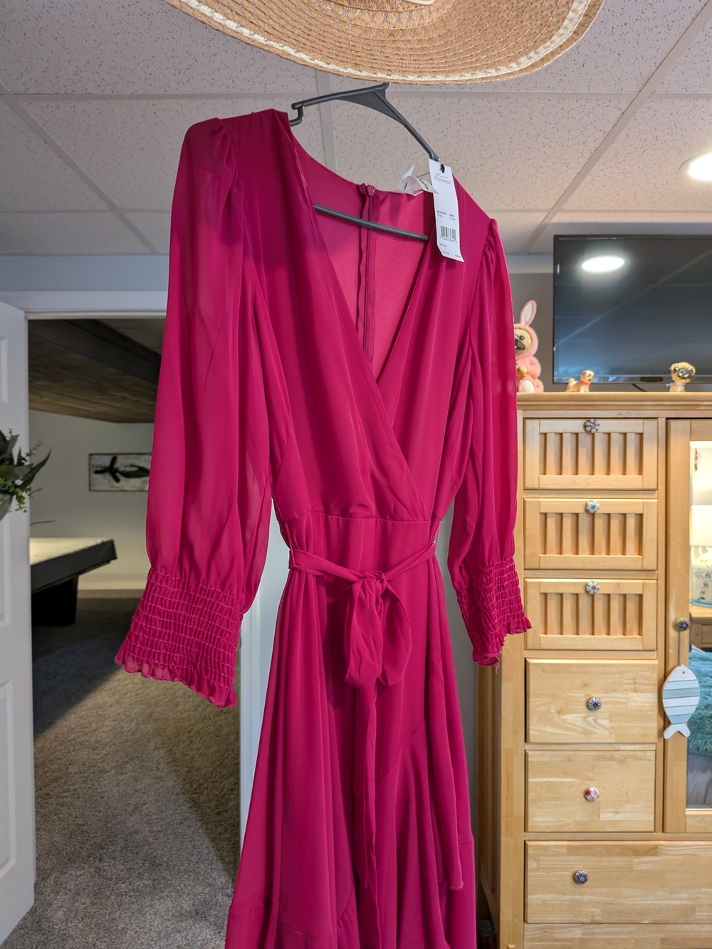 NY Collection Magenta Wrap Dress with Tie Waist